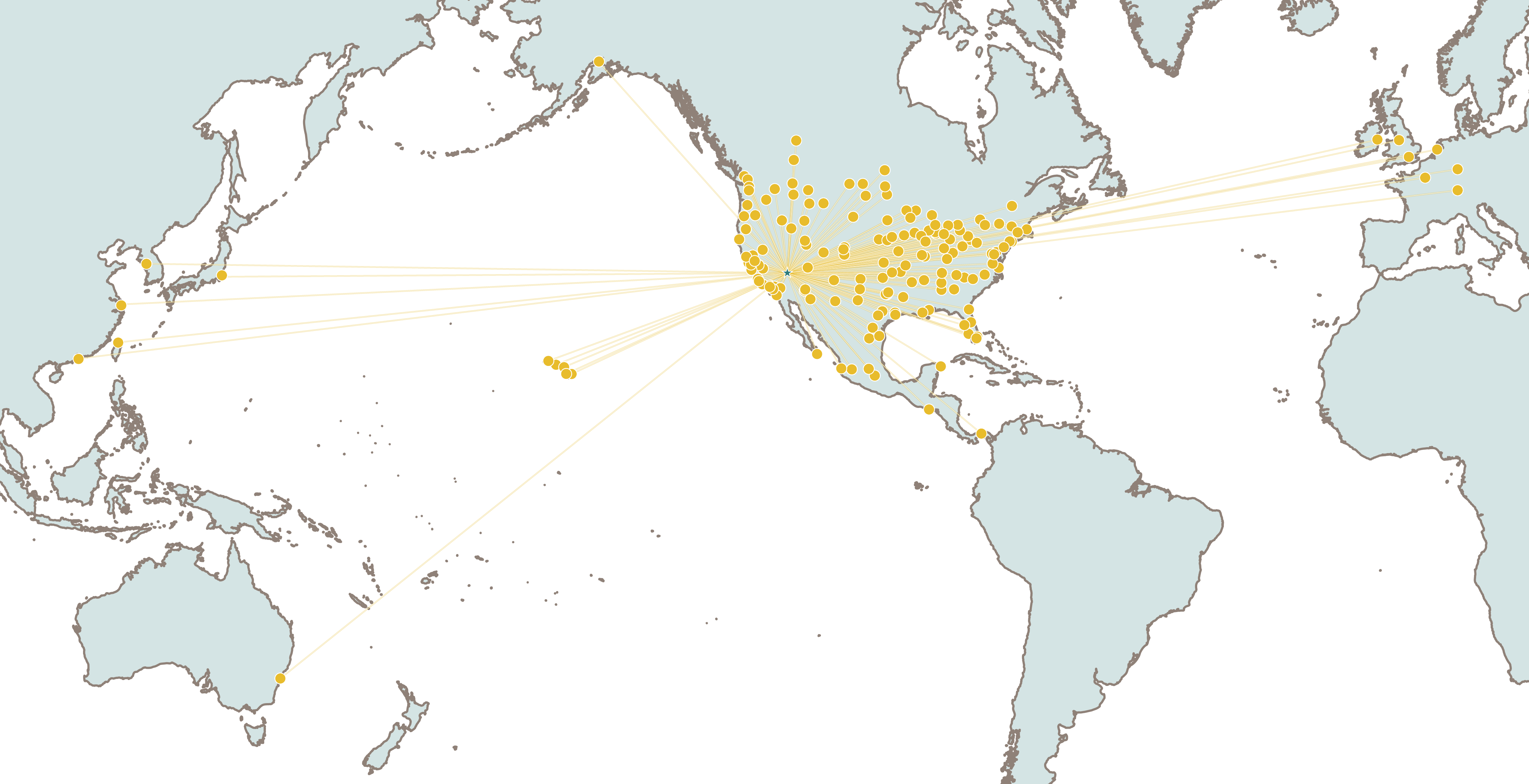 Nonstop destinations map from Las Vegas